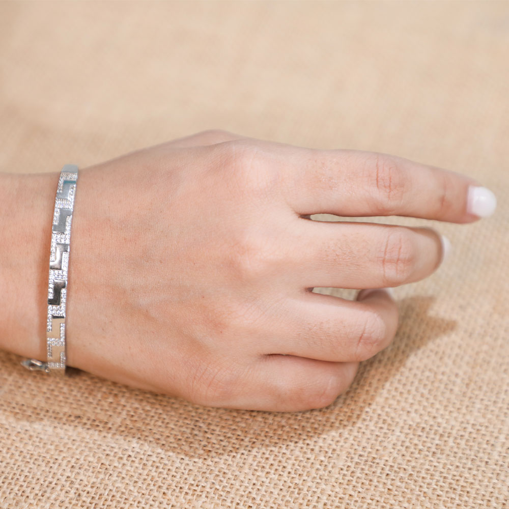 3M9A0586 Geometric Greek Key Luxury Kada in 925 Sterling Silver - Image 1