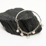 Pink Enamel Floral Charm Hybrid Kada Bracelet in 925 Sterling Silver