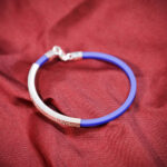 Minimalist Royal Blue Rubber Unisex Bar Bracelet in 925 Sterling Silver